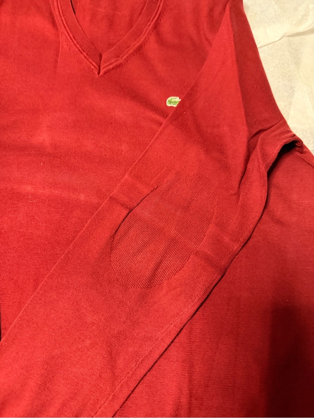 Lacoste Red V-Neck Knit Sweater